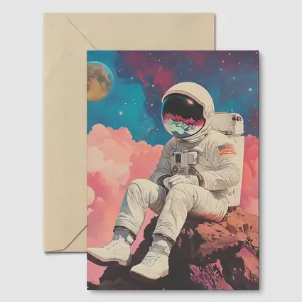 Astronaut Sitting On Rocks Colorful Space