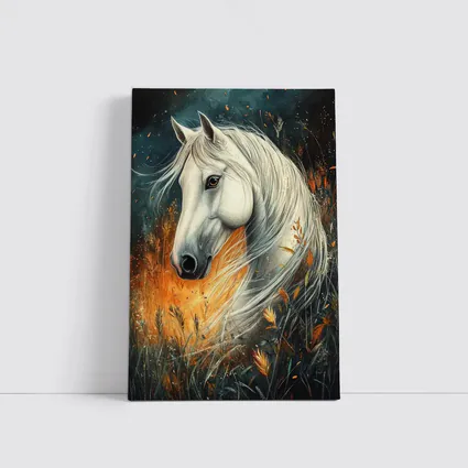 White Horse Portrait Autumn Wild Grasses