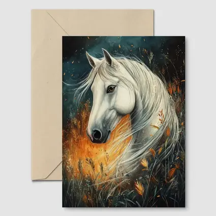White Horse Portrait Autumn Wild Grasses