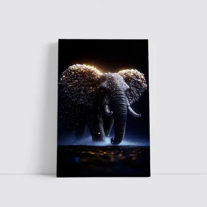 Glowing Elephant Gold Particles Dark Background
