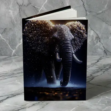 Glowing Elephant Gold Particles Dark Background