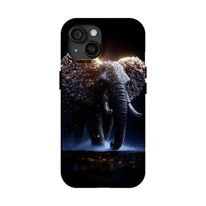 Glowing Elephant Gold Particles Dark Background