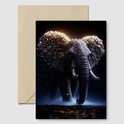 Glowing Elephant Gold Particles Dark Background