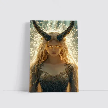Golden Horned Fantasy Woman Glowing Light
