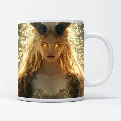 Golden Horned Fantasy Woman Glowing Light