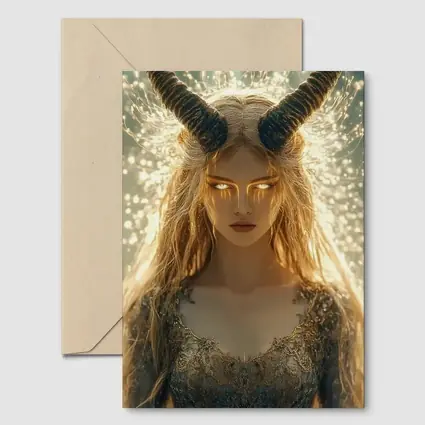 Golden Horned Fantasy Woman Glowing Light