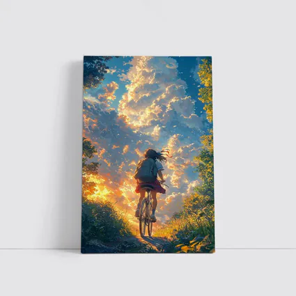 Anime Girl Cycling Through Glowing Summer Sky