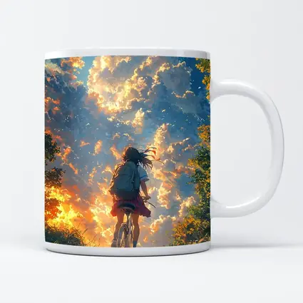 Anime Girl Cycling Through Glowing Summer Sky