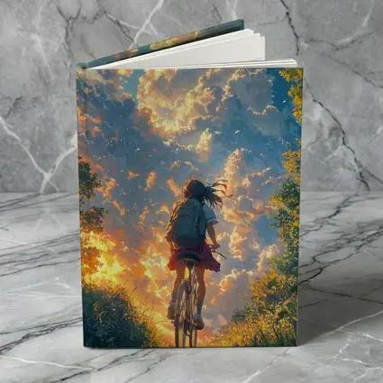 Anime Girl Cycling Through Glowing Summer Sky
