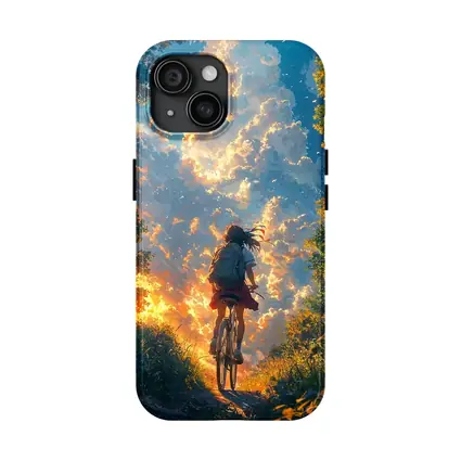 Anime Girl Cycling Through Glowing Summer Sky