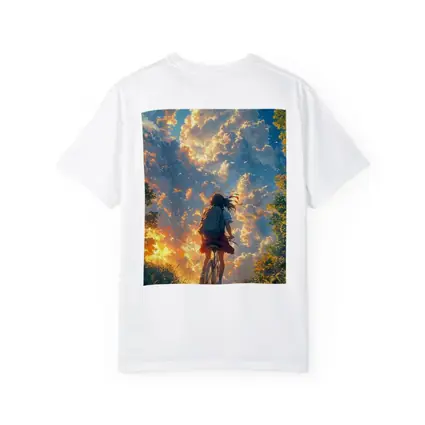 Anime Girl Cycling Through Glowing Summer Sky
