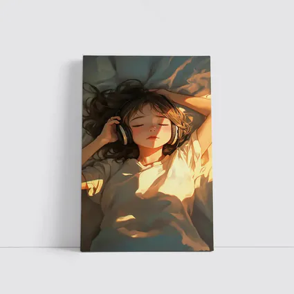 Anime Girl Listening Music Warm Sunlight