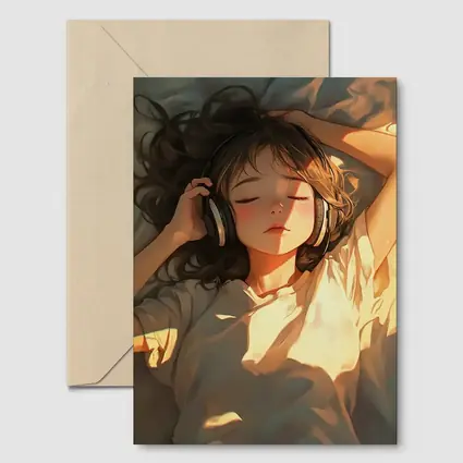 Anime Girl Listening Music Warm Sunlight