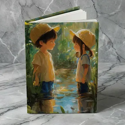 Two Kids Playing in Forest Stream
