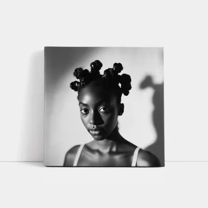 Black and White Portrait Young Woman Natural Hair