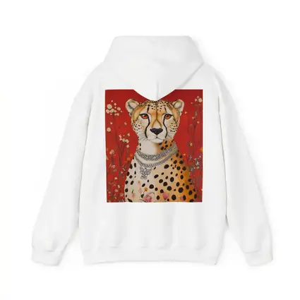 Cheetah With Diamond Necklace Red Floral Background