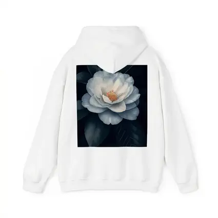 White Camellia Flower Dark Background Botanical Art