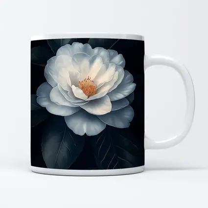 White Camellia Flower Dark Background Botanical Art