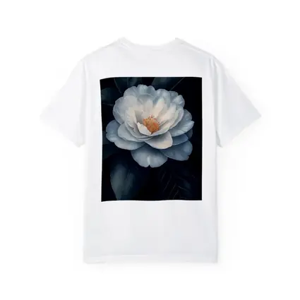 White Camellia Flower Dark Background Botanical Art