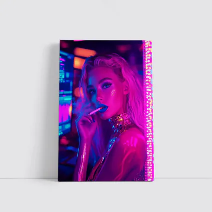 Neon Lit Blonde Woman Smoking Cyberpunk Style