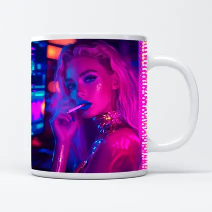 Neon Lit Blonde Woman Smoking Cyberpunk Style