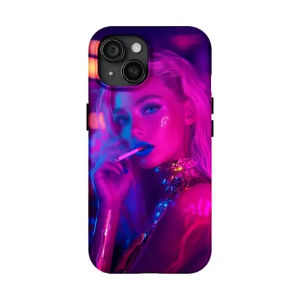 Neon Lit Blonde Woman Smoking Cyberpunk Style