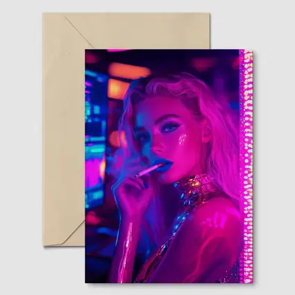 Neon Lit Blonde Woman Smoking Cyberpunk Style