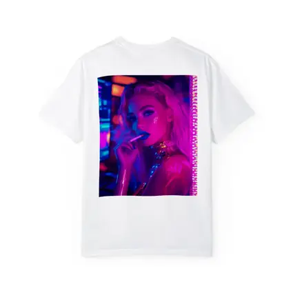Neon Lit Blonde Woman Smoking Cyberpunk Style
