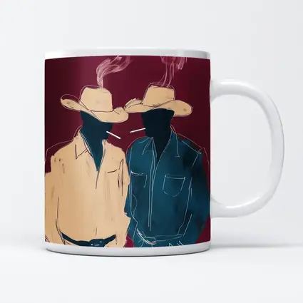 Two Cowboys Smoking Dark Red Background
