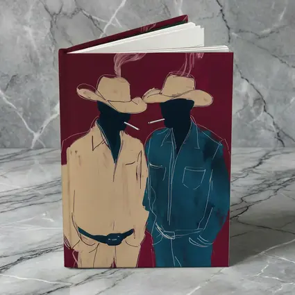Two Cowboys Smoking Dark Red Background