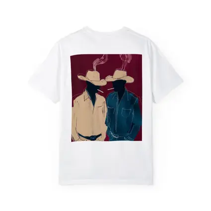 Two Cowboys Smoking Dark Red Background