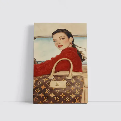 Elegant Woman Red Sweater Luxury Bag Car