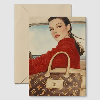 Elegant Woman Red Sweater Luxury Bag Car