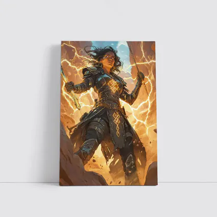 Female Warrior Lightning Runes Fantasy Desert Art