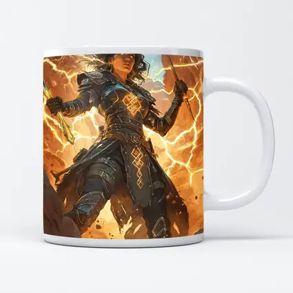 Female Warrior Lightning Runes Fantasy Desert Art
