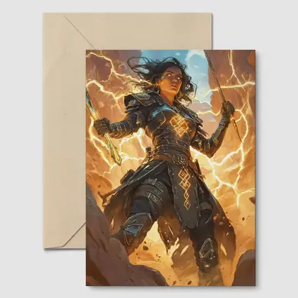 Female Warrior Lightning Runes Fantasy Desert Art