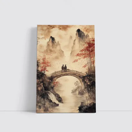 Chinese Ink Painting Two Figures Stone Bridge