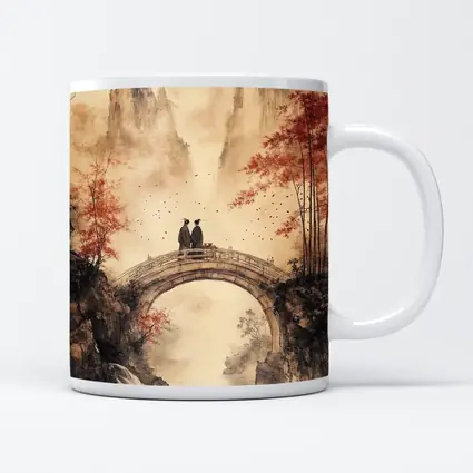 Chinese Ink Painting Two Figures Stone Bridge
