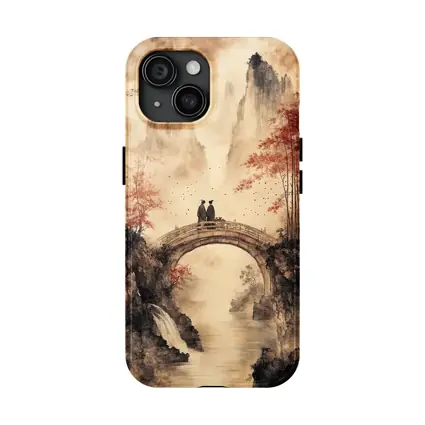 Chinese Ink Painting Two Figures Stone Bridge