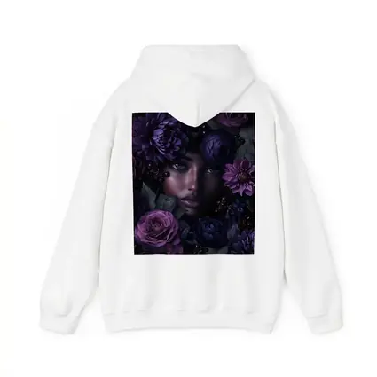 Woman Face Surrounded by Dark Purple Flowers
