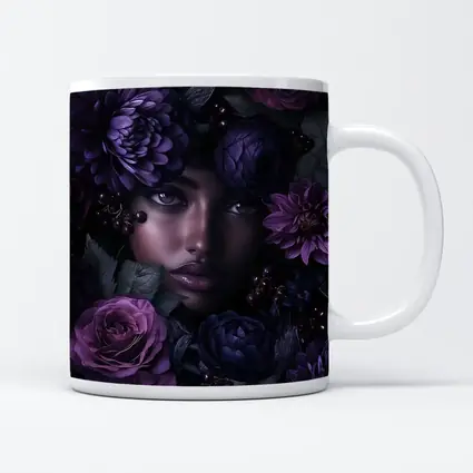 Woman Face Surrounded by Dark Purple Flowers