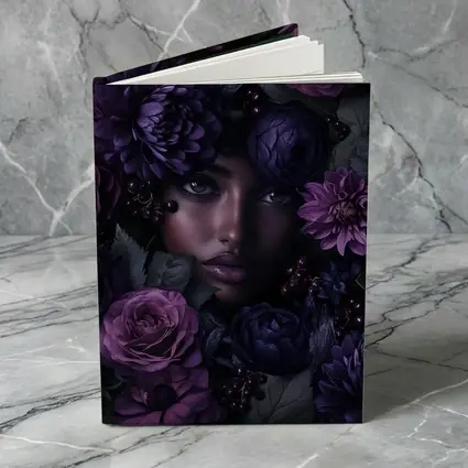 Woman Face Surrounded by Dark Purple Flowers