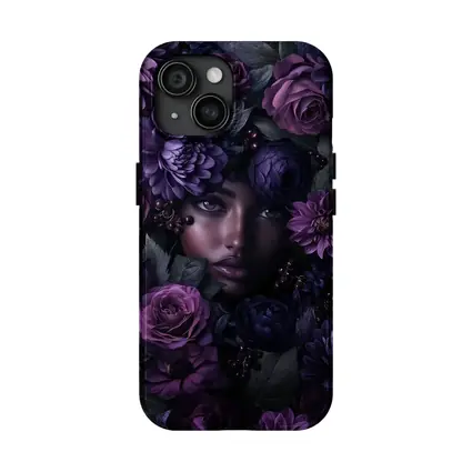 Woman Face Surrounded by Dark Purple Flowers