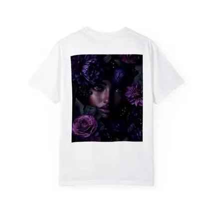 Woman Face Surrounded by Dark Purple Flowers