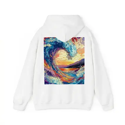 Colorful Ocean Wave Sunset Mountains Art