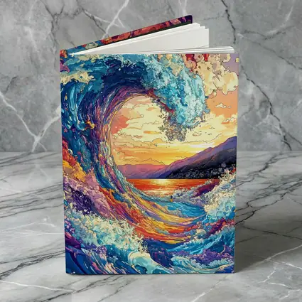 Colorful Ocean Wave Sunset Mountains Art