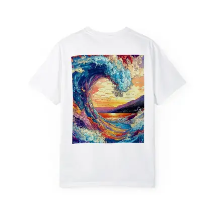 Colorful Ocean Wave Sunset Mountains Art