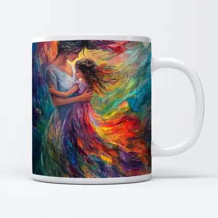 Mother and Daughter Embrace Colorful Oil Painting