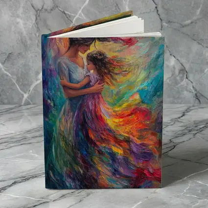 Mother and Daughter Embrace Colorful Oil Painting
