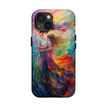 Mother and Daughter Embrace Colorful Oil Painting